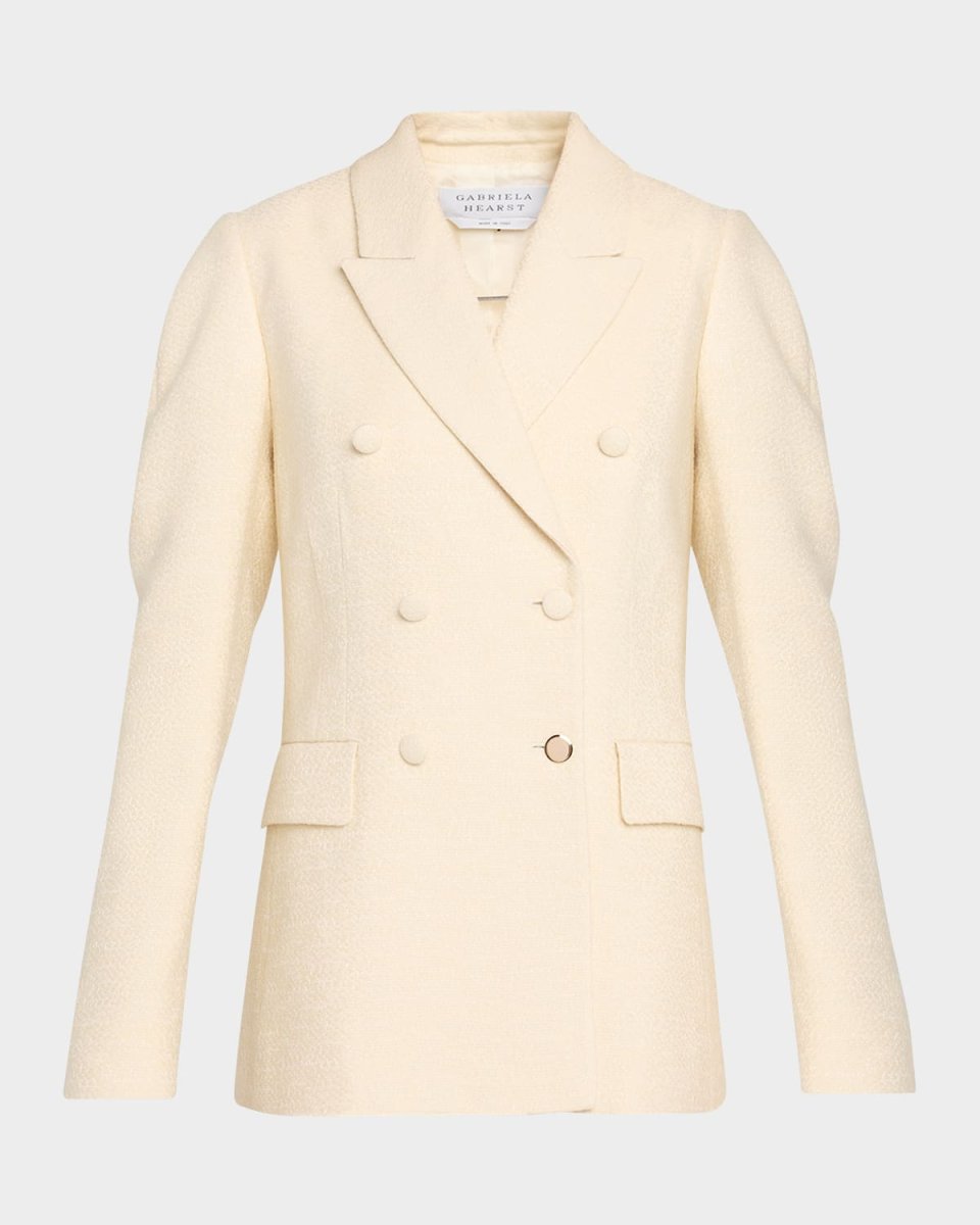 Sedna Puff-Sleeve Double-Breasted Silk Blazer